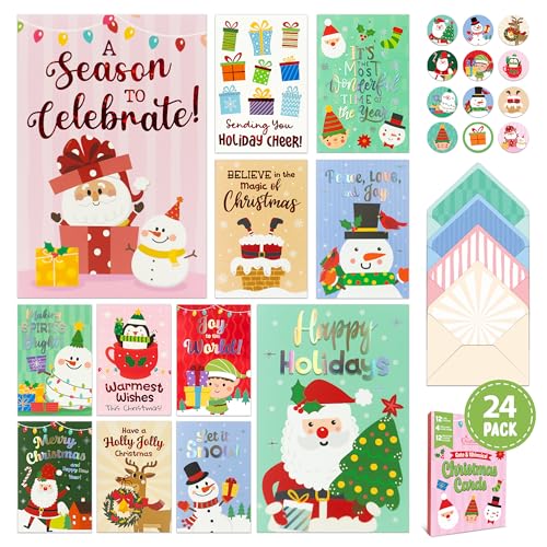 Decorably 24-Pack Red & Silver Foil Christmas Cards with Envelopes