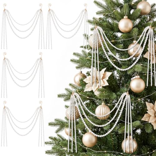 Kenning 4-Pack Christmas Pearl Garland for Tree & Holiday Decor