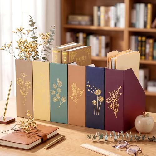 6-Piece Floral Cardboard Magazine Holder Set with Printable Labels