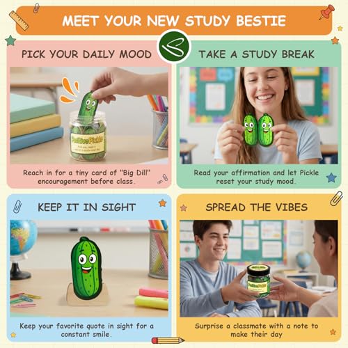 Positive Pickle Jar with 60 Affirmation Cards and Wooden Display Stand