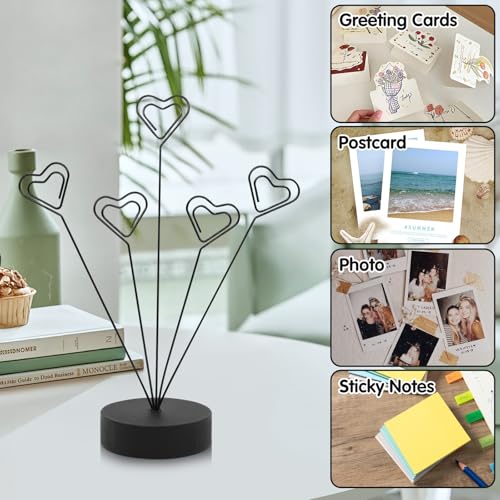 Heart-Shaped Photo Display Tree Stand with 5 Clips for Desk Decor