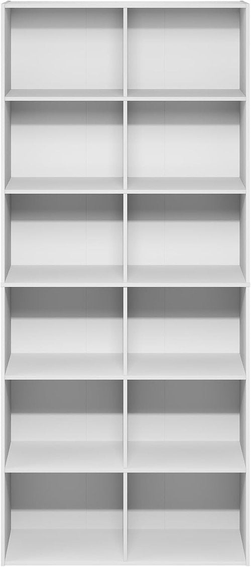 Furinno Basic Book Shelf - 12-Cube Open Shelf Bookcase | Versatile Storage Organizer, Plain White, 12 x 32 x 71
