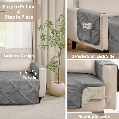 Water-Repellent Backless Loveseat Cover, 48" Cool Gray