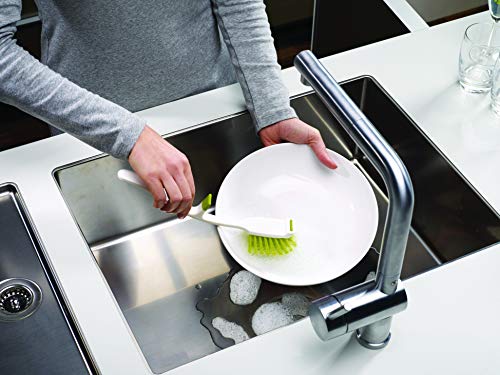 Non-Scratch Dish Brush with Integrated Sink Rest & Pan Scraper, Grey