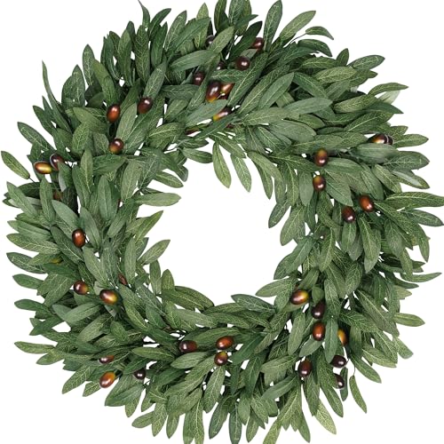 22-Inch Artificial Olive Wreath for Front Door, All-Season Greenery