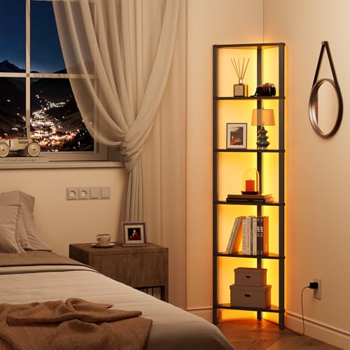 6-Tier Corner Bookshelf with LED Lights, Narrow Storage Display Stand