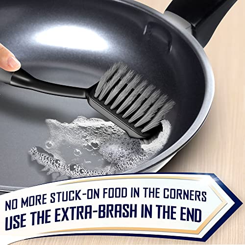 4-Piece Kitchen Dish Brush Set with Non-Slip Long Handle - Black