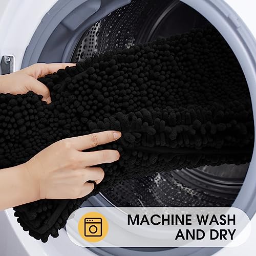 ACCUMTEK 3-Piece Extra Large Black Chenille Bath Mat Set Non-Slip