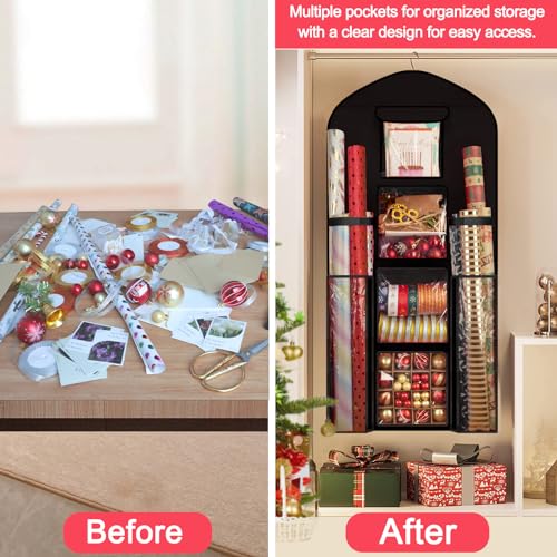Hanging Wrapping Paper Organizer Over Door Gift Wrap Storage Bag