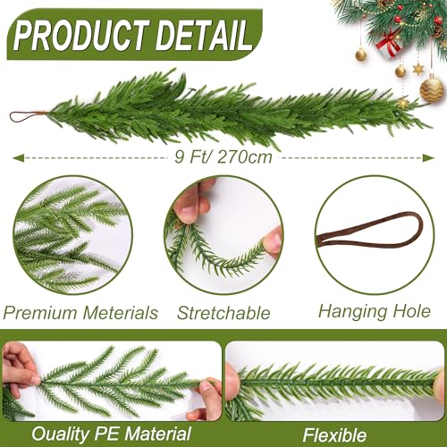 Envotek 9 FT Mixed Green Norfolk Pine Garland Artificial Holiday Decor for Indoor & Outdoor Christmas