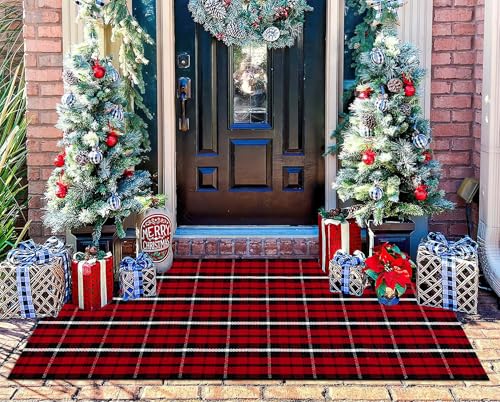 Buffalo Plaid Outdoor Rug 2'x4'3" Red & Black Front Porch Doormat