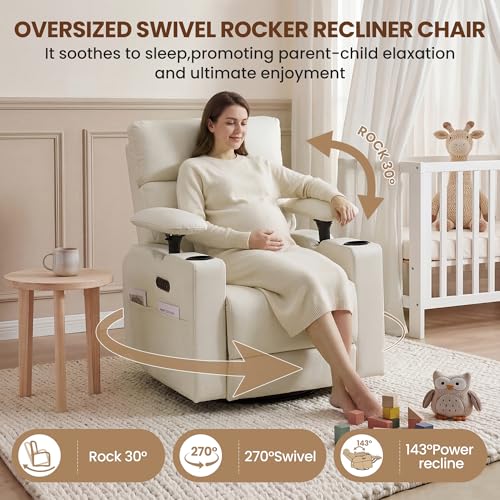 Power Nursery Glider Recliner with USB Port, Nightlight and Swivel Base