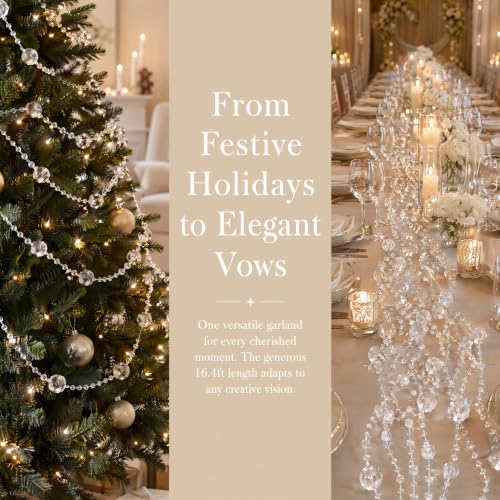 Clear Acrylic Pearl Garland - Sparkling Beaded String for Wedding & Christmas Decor, 16ft (GLIVONAXIS)