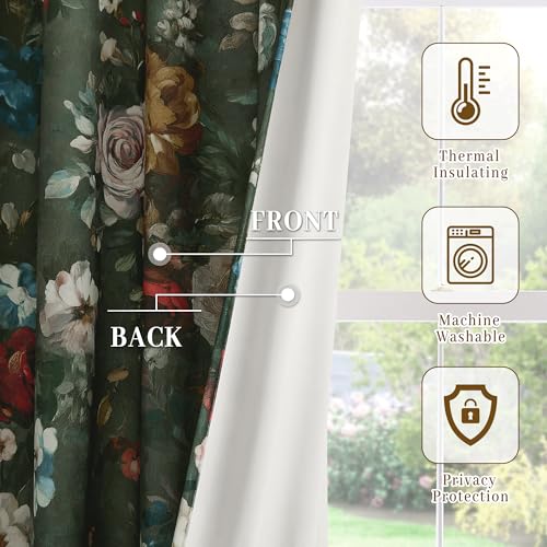 StangH Green Floral Velvet Curtains 52x86 Inches, Pack of 2, Living Room Decor