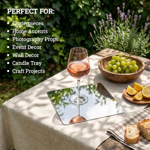 8x8 Acrylic Mirror Tiles - Set of 12 Shatterproof Square Table Centerpieces