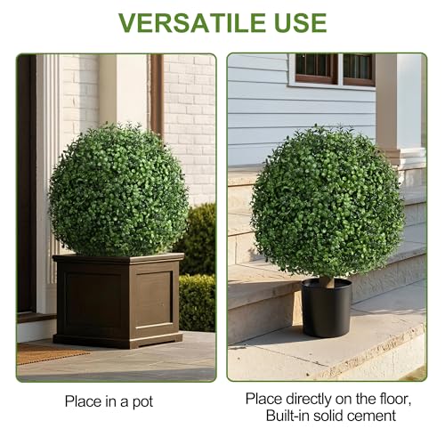 20-Inch Artificial Boxwood Topiary Trees in Planters, Set of 2