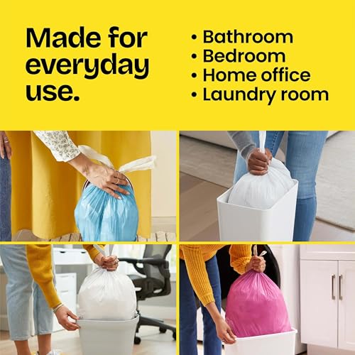 4 Gallon Small Drawstring Trash Bags, Lemon Scented Odor Resistant - 80 Count