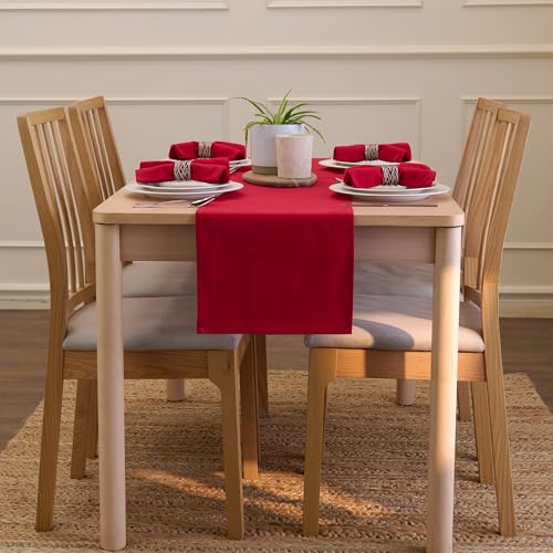 Encasa XO Cotton Table Runner 13x118 in Deep Red