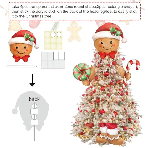 Gingerbread Man Christmas Tree Topper Set - 4-Piece Festive Holiday Decor