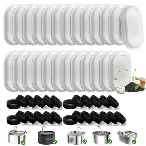 Cat Water Fountain Filters - 50 Pack (25 Filters & 25 Pre-Filter Sponges)