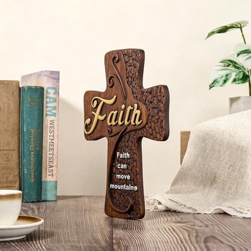 Faith 20 Inch Handmade Wooden Cross Wall Decor - Religious Wall Art