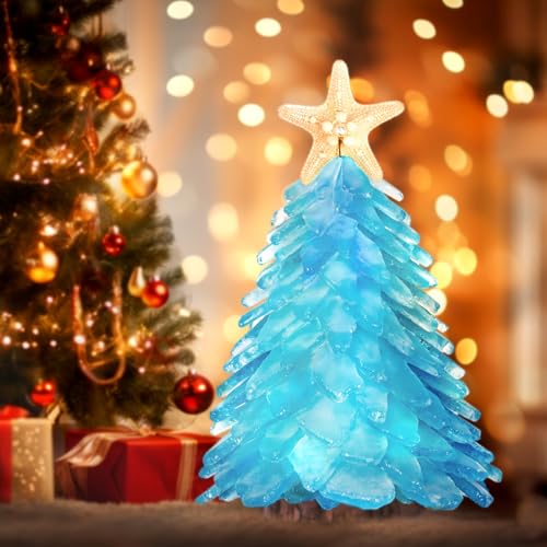 Blue Sea Glass Christmas Tree - Handcrafted Mini Coastal Holiday Decor