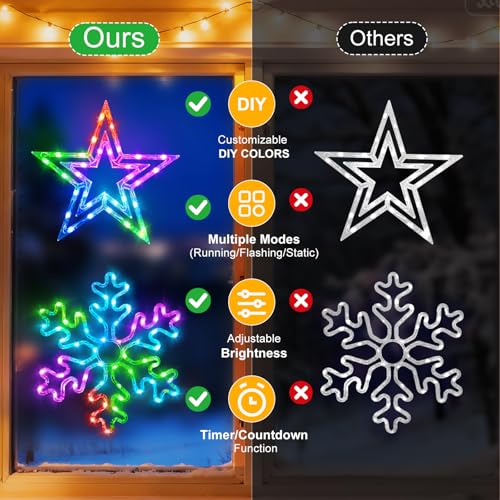MOZUGUTAO 4 Pack Smart RGB Christmas Window Lights with App & Remote, Music Sync & Timer — Indoor & Outdoor Holiday Decor