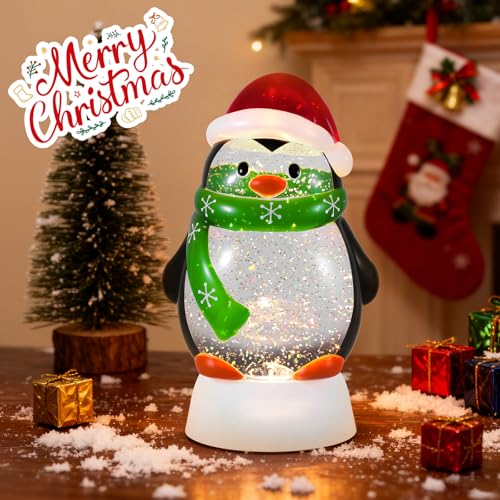 Lighted Musical Christmas Penguin Snow Globe Lantern with 6-Hour Timer