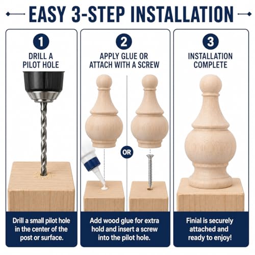 4 Pcs Unfinished Wood Finials, 5.9-Inch Decorative Post Caps for Furniture