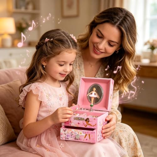 Ballerina Musical Jewelry Box for Girls with Spinning Dancer & Storage Drawer