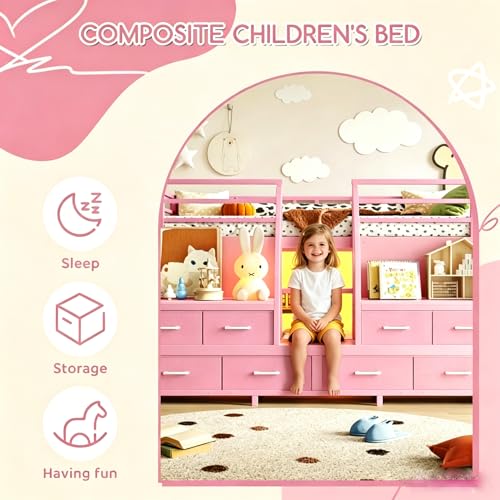 Twin Low Loft Bed with 8 Drawers, Storage Shelves and LED Lights