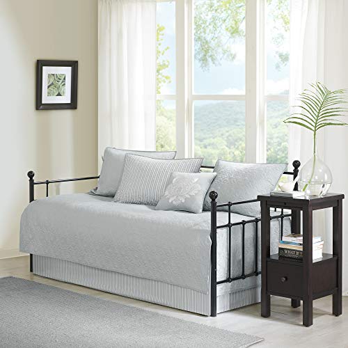 Reversible Daybed Cover Set - 6 Piece Grey Bedding with Shams & Bed Skirt