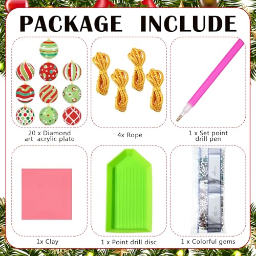 20 Pcs DIY Christmas Diamond Painting Ornament Kit - 5D Holiday Decor Craft