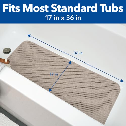 Cushioned Non-Slip Bathtub Mat with Suction Cups, 17 x 36 Inches, White