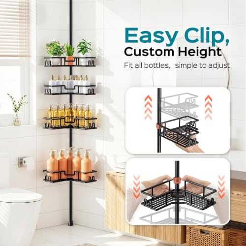 Adjustable Tension Pole Shower Caddy 4-Tier L-Shaped Corner Organizer