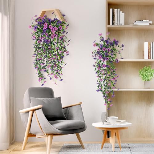 Artificial Outdoor Hanging Flowers - 2 Pack UV-Resistant Faux Silk Daisies