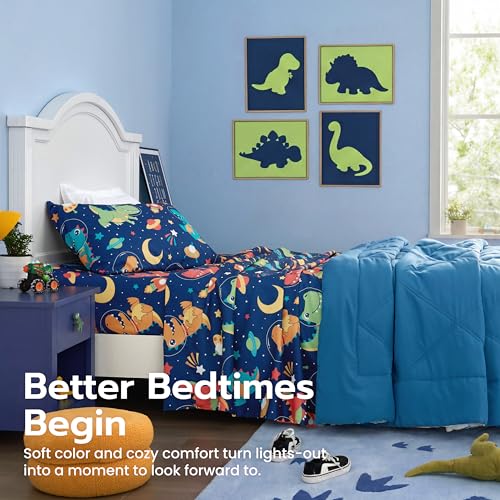 3-Piece Twin Sheet Set - Soft Microfiber Space Dinosaur Bedding for Kids