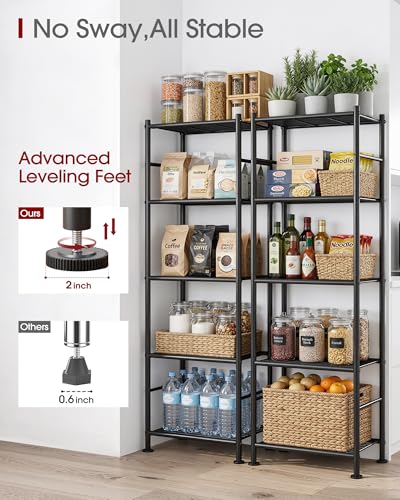 5-Tier Metal Storage Shelves Set of 2 - Black Garage & Pantry Organizer