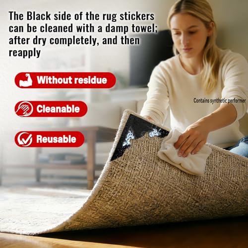 Reusable Non-Slip Rug Grippers - 8 Piece Double-Sided Carpet Tape Set