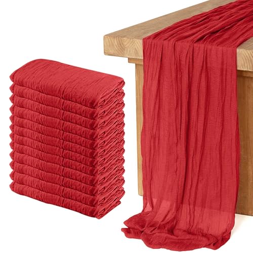 12 Pack Red Cheesecloth Table Runners 10Ft Boho Wedding Party Decor