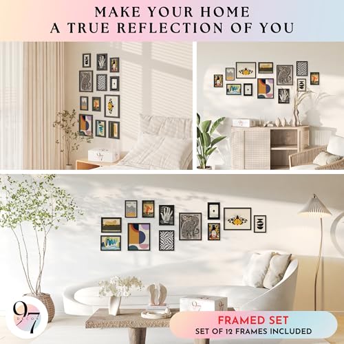 97 Decor Eclectic Wall Art Prints Set - 12 Pcs Retro & Abstract Gallery Wall Decor