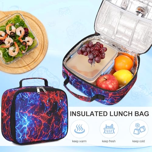 Boys Luminous Gamer School Backpack 3-Piece Set with Lunch Box & USB Port
