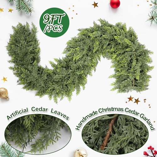 Waydress 9 ft Christmas Cedar Garland – Realistic Faux Greenery, 1 Pcs