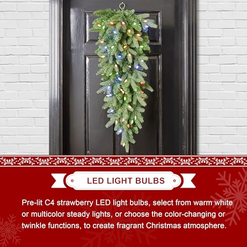 3ft Pre-Lit Artificial Christmas Teardrop Swag with LED Lights and Timer