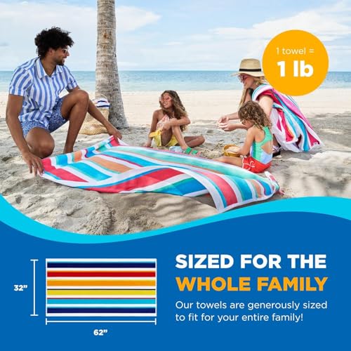 Large Striped Cotton Beach Towels - 32" x 62" Soft Absorbent Towel (4 Pack)