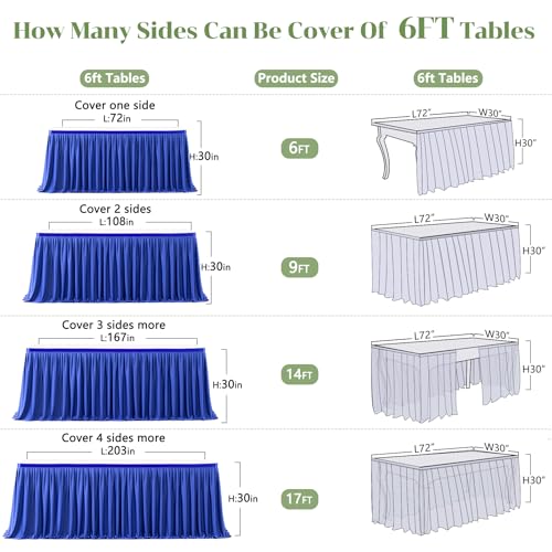 Royal Blue Pleated Table Skirt for 6ft Rectangle Tables - Wrinkle Resistant