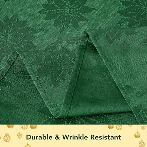 Biscaynebay Hunter Green Poinsettia Christmas Tablecloth 60x120" Rectangular Holiday Decor