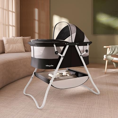 Portable Lightweight Baby Bassinet with Double Canopy & Storage Basket