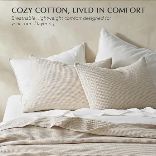 EverGrace 100% Cotton Waffle Weave Coverlet Set - King, Birch (3-Piece)