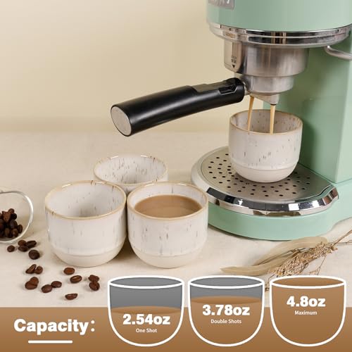 ZEBERBO Speckled Off-White Ceramic Espresso Cups Set of 4, 2.54 oz Double Walled Demitasse Mugs for Nespresso & Espresso Machines